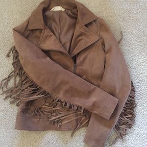 Hollister brown suede fringe jacket